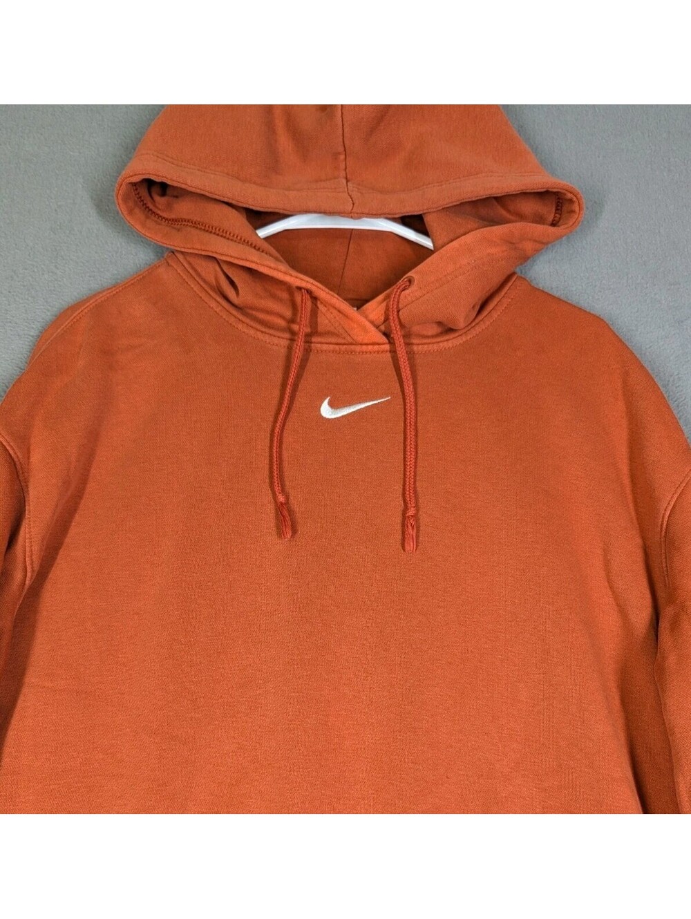 Nike Mens M Burnt Orange White Center Swoosh Fleece Pullover Hoodie Sweat Shirt